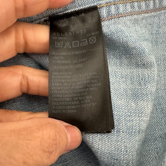 All Saints Ines Denim Button Up Shirt Coastal Cowgirl Blue Sz 0 - Picture 9 of 12